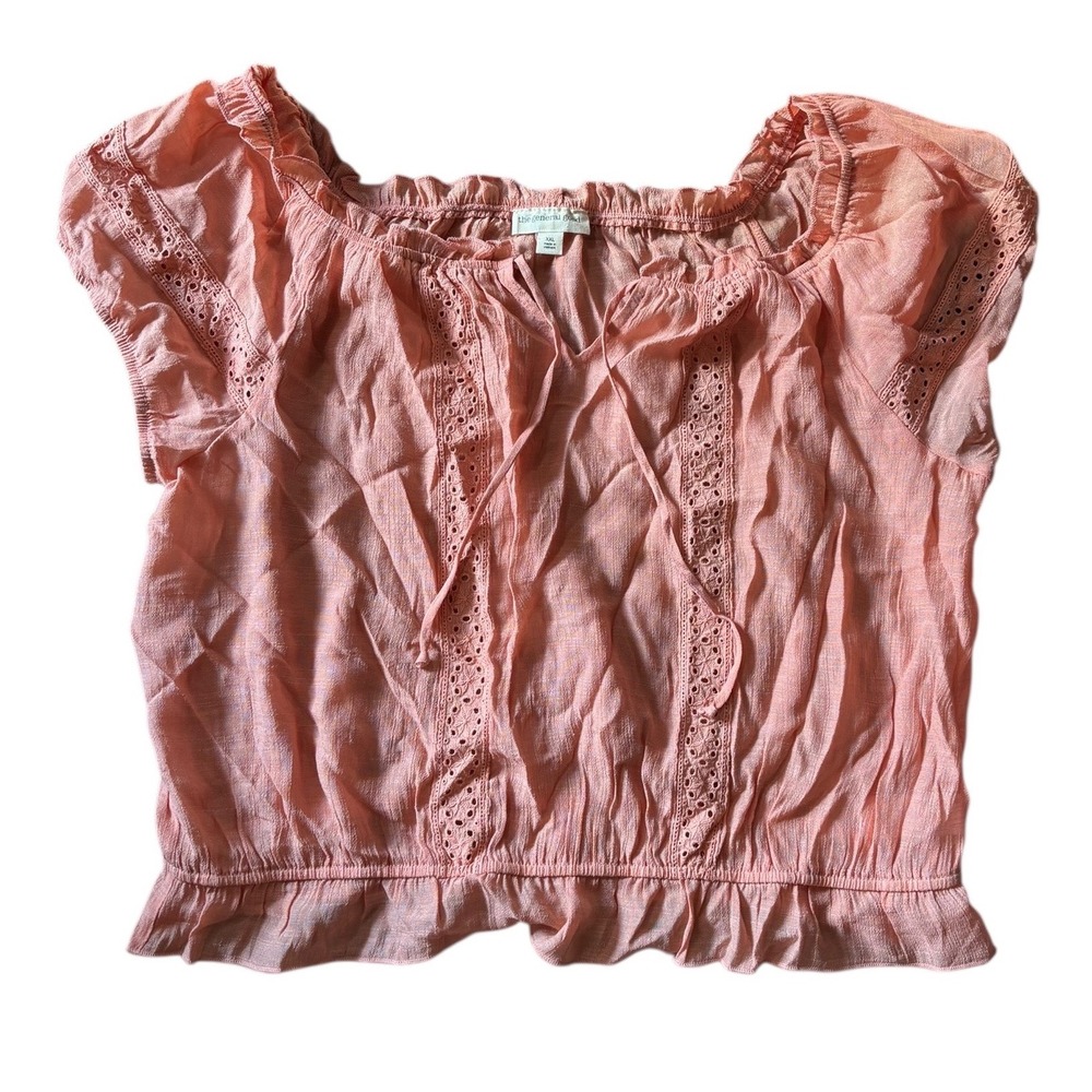 The General Good Stitchfix Coral Light Pink Eyelet Lace Peasant Blouse XXL NWOT - Picture 5 of 9